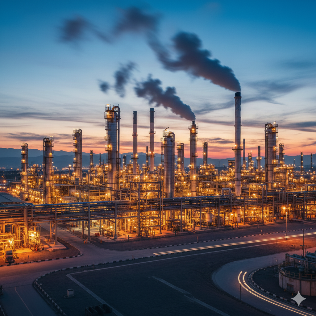 Petrochemical plant infrastructure, illustrating the scale of production for products exported by Iran's Petrochemical Industry