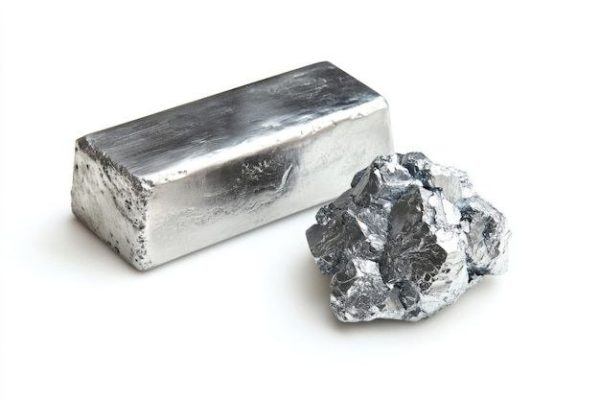 Close-up of zinc ingot showing smooth surface and metallic texture