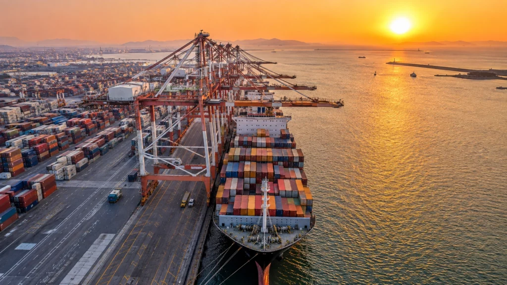 Iranian bitumen supplier shipping container loading at Bandar Abbas port