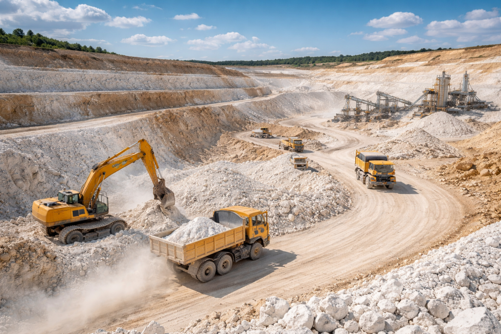 Large open-pit Iranian kaolin mine with white clay