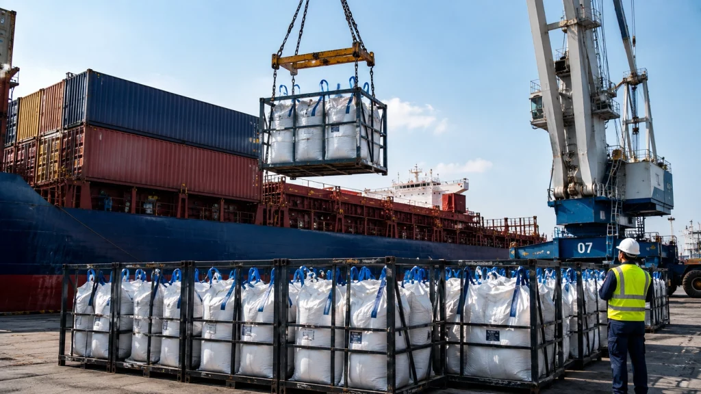 Bitubags jumbo bags loading for Iranian bitumen export shipmen